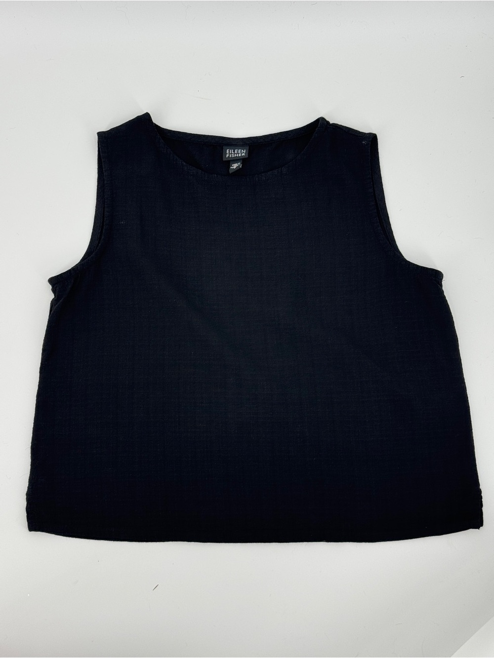 Eileen Fisher Black Linen Blend Scoop Neck Shell Tank Quiet Luxury - Picture 4 of 8